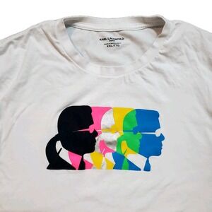 Karl Lagerfeld Men's XXL Multicolor Profile Portrait White T-Shirt Neon Cotton